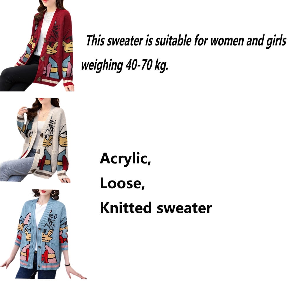 OWLCE Donald Duck Long Sleeve Turtleneck Cardigan, Sweater (Women's)