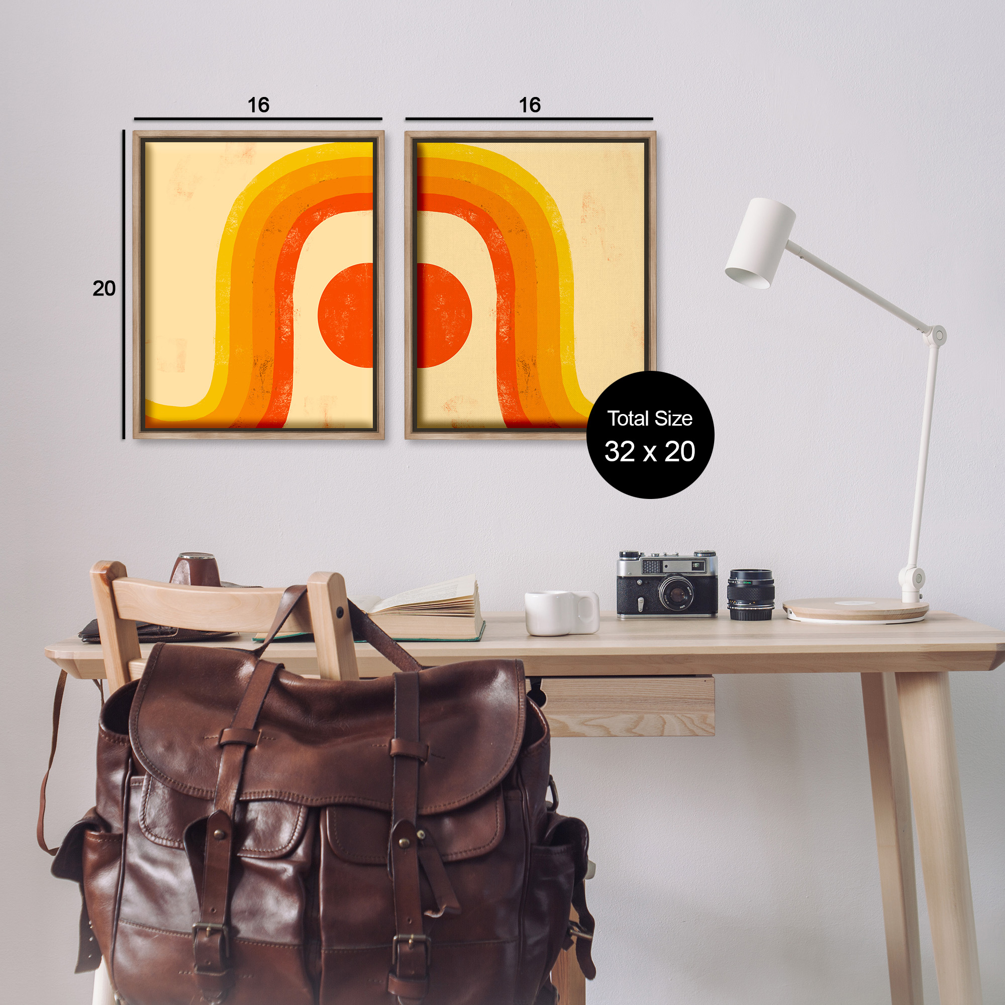 Stupell Industries Sun Setting Under Warm Tone Rainbow Abstract Painting Brown Floater Framed Canvas Art Print Wall Art, 17 x 21, Set of 2