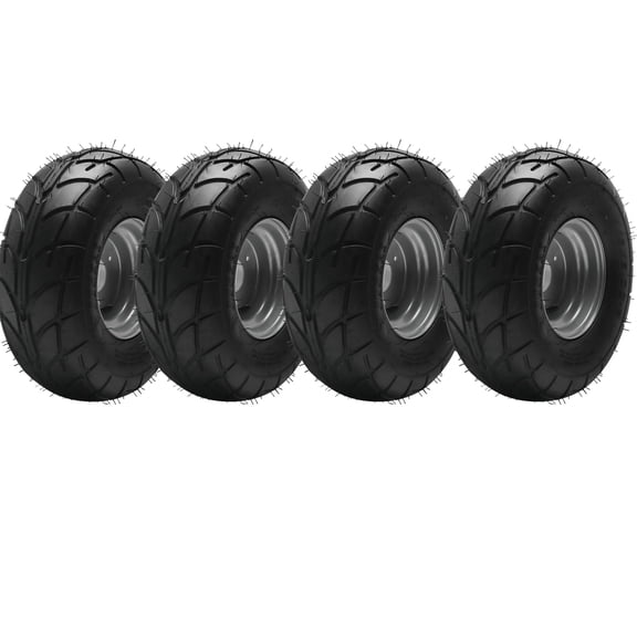 4Pack 16x8-7 Go Kart Tire & Wheel Assembly 16x8.00-7 ATV Tyre Rim - Front Rear 3 Bolt Tubeless Road Tire for 70cc 110cc 125cc ATV UTV Quad Buggy Taotao Coolster Kazuma Coleman Mini Bike - 7 Inch Whee