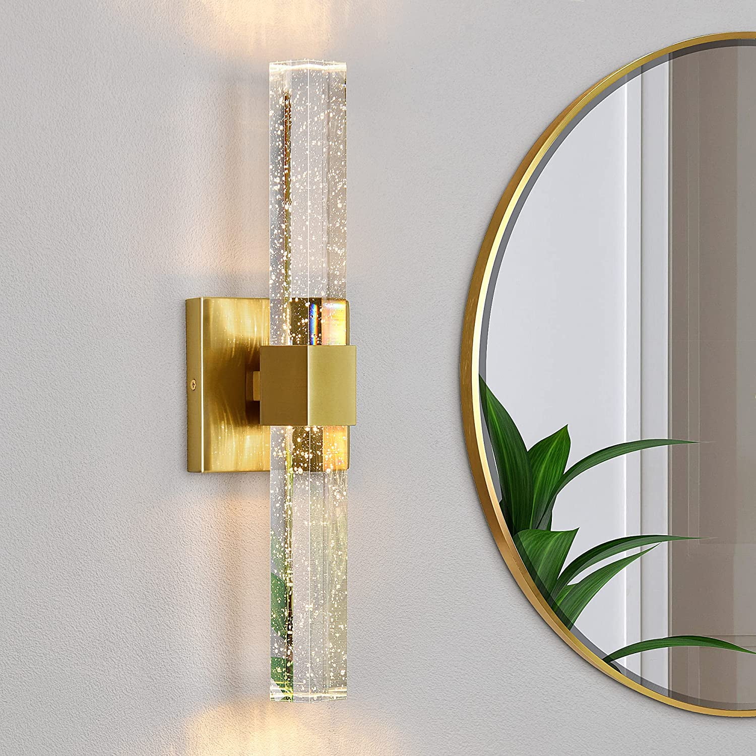 Kaisite Gold LED Wall Sconces 3000K Bathroom Light Fixtures Crystal