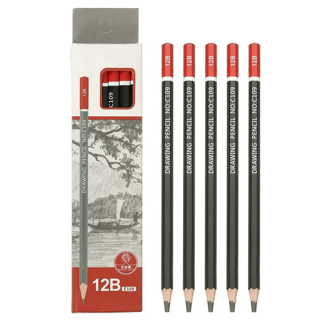 12B Drawing Pencils for Sketching, 12PCS Sketch Pencils for Drawing Art Pencils Graphite Wood Pre-sharpened for Drawing Sketching Artists, Black Red
