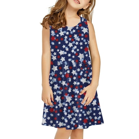 

nsendm Long Sleeve Rompers for Girls Toddler Kids Girl Fourth Of July Independent Day Star Stripes Prints Sleeveless Organic 2t Dress Dark Blue 5-6 Years