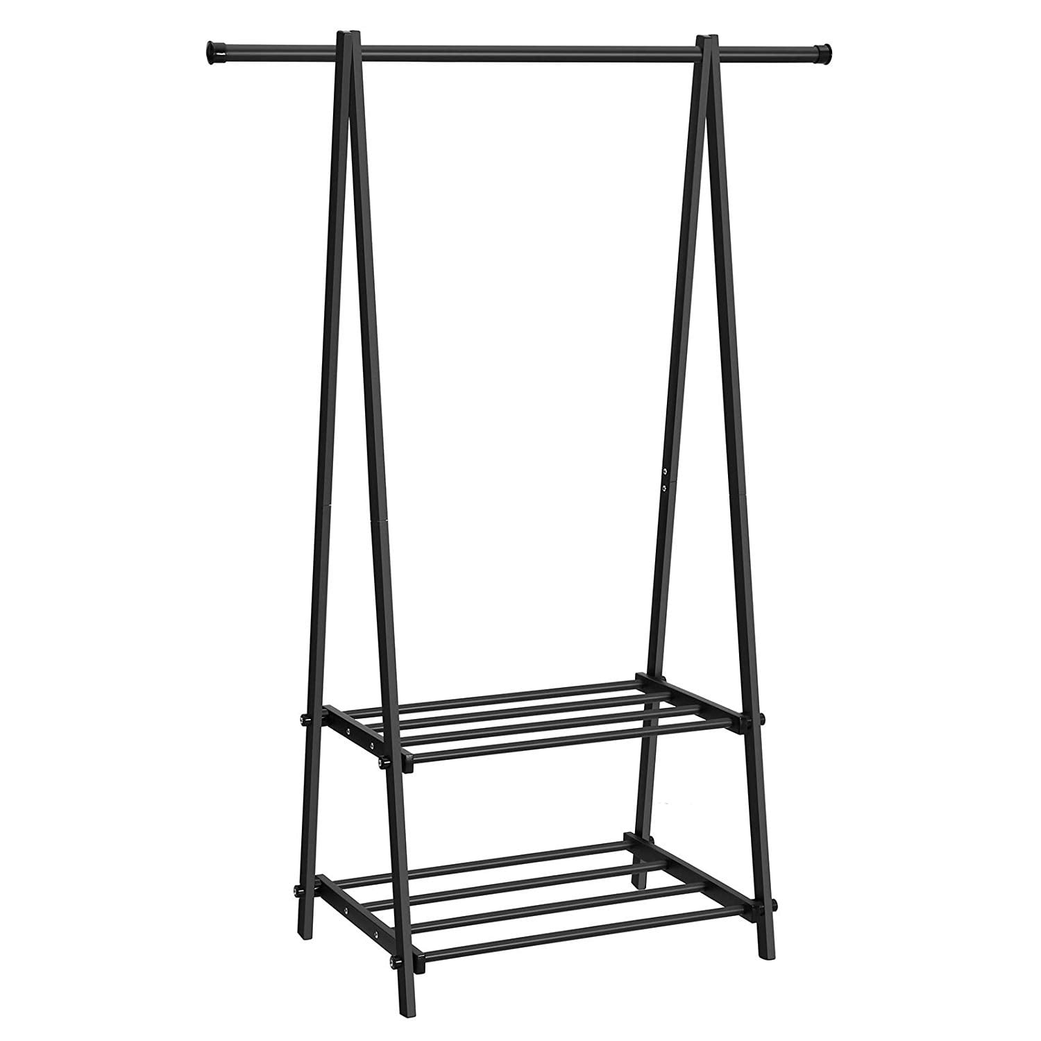 Heavy Duty Clothes Rack, Black Metal Garment Rack with 2Tier Shelves