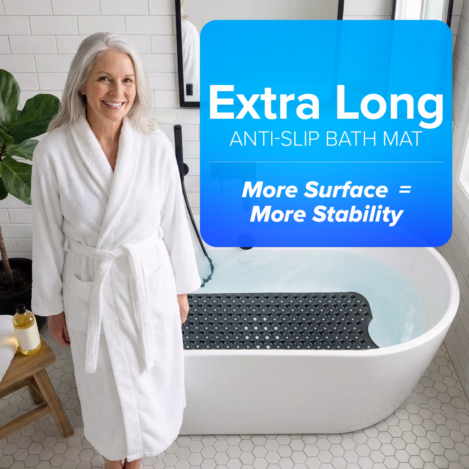 thumbnail image 5 of SlipX Solutions Bathtub Mat Non Slip 39 x 16, Extra Long Bathroom Shower Mat, Suction Cups, 5 of 8