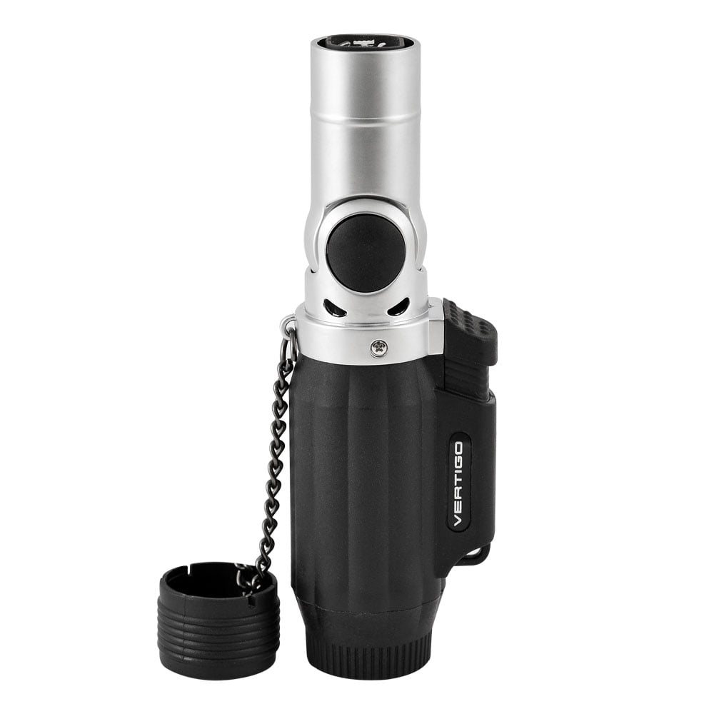 Vertigo Intimidator Quad Torch Lighter - Black Matte & Brushed Chrome