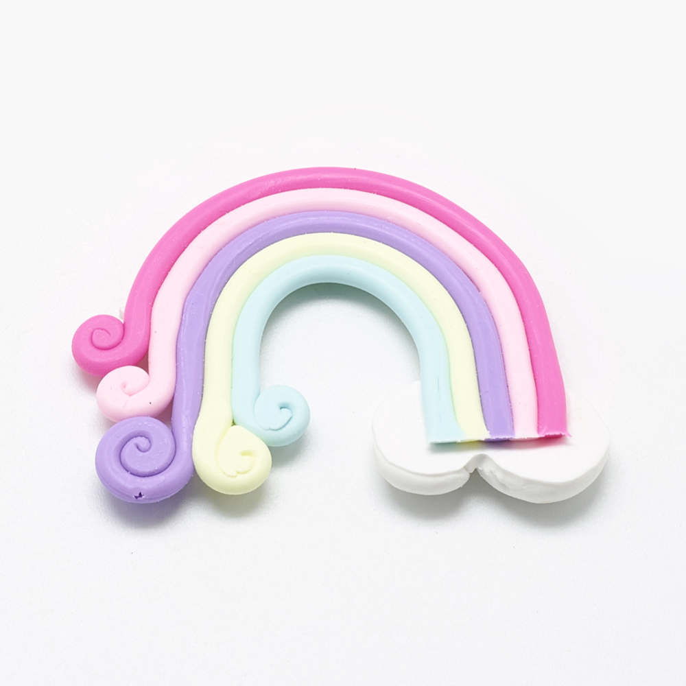Handmade Polymer Clay Cabochons Rainbow Colorful 36~40x47~53x3mm Polymer Clay