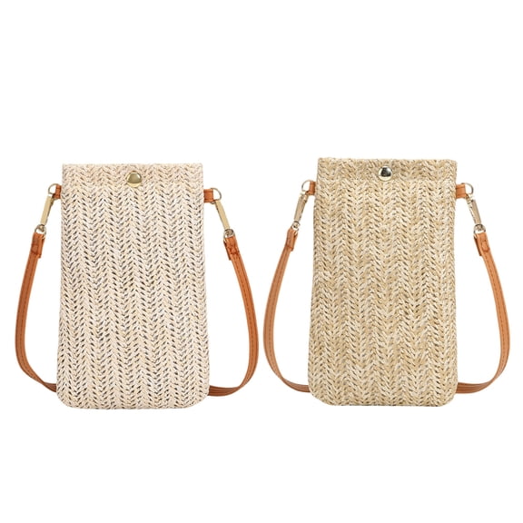 CAIXIA Messenger Bag For Women Summer Woven Mini Crossbody Mobile Wallet Bag, One Shoulder Beach Handbag Portable Daily Purse
