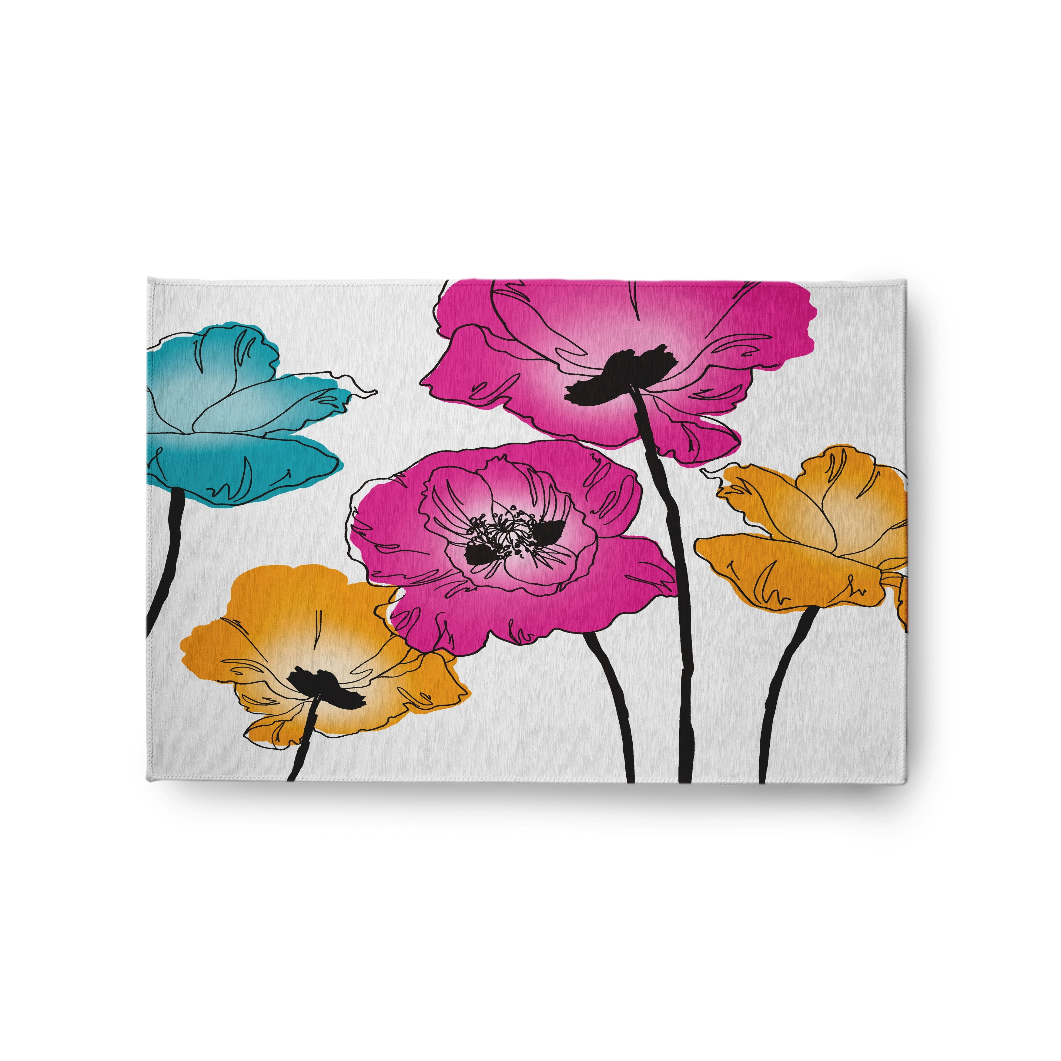 Simply Daisy 3' x 5' Blue Popping Poppies Spring Chenille Rug