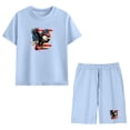 thumbnail image 6 of Boys 4th of July Casual Outfit Set, Light Blue Patriotic Eagle Flag Print Short Sleeve T-Shirt and Shorts 2 Piece Summer Clothing for Kids,Size 4 T, 6 of 9
