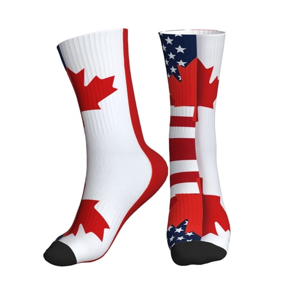 Athletic Socks Canada Us Friendship Flag Combination Sport Running Calf Socks Crew Socks for Men Women
