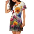 thumbnail image 2 of Balery Colorful Wildflower Meadow Pattern Womens Short Sleeve Sleepshirt Scoopneck Cute Nightdress Comfy Nightgown Loungewear Dress, 2 of 6