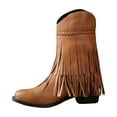thumbnail image 2 of POROPL Winter Boots for Women Mid Calf Low Heel Embroidery Tassel Denim Shoes,Boots Size 8, 2 of 3