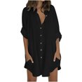 thumbnail image 2 of KIHOUT Plus Size Dresses For Women Clearance Women's Shirt Dress Short Mini Dress 3/4 Sleeve Solid Color Patchwork Shirt, 2 of 8