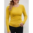 thumbnail image 3 of Womens Ribbed Long Sleeve Crewneck Casual Slim Basic Shirts Fitted Knit Tops Mustard Yellow S, 3 of 6