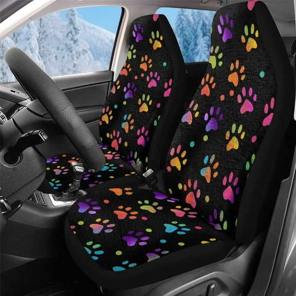 Uorisanigo Universal Car Seat Covers High Back Front Seat Covers - Fit Most Cars, Trucks, SUVS, or Vans 2 PCS Tie Dye Dog Paw Print Bucket Seats Cushion Protection for All Seasons