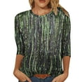 thumbnail image 1 of IROINID Reduced Womens Long Sleeve Tops Spring Printed Round Neck Lounge Tee Tops,Green, 1 of 5
