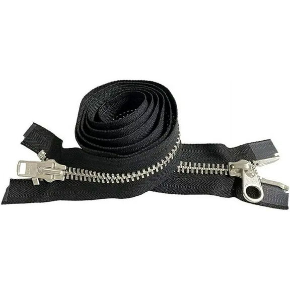 YKK #10 Extra Heavy Duty Aluminum Black Parka"2-Way" Dual Separating Jacket Zipper - Color: Black - Made in The United States (1 Zipper Per Pack) (32" Inches)