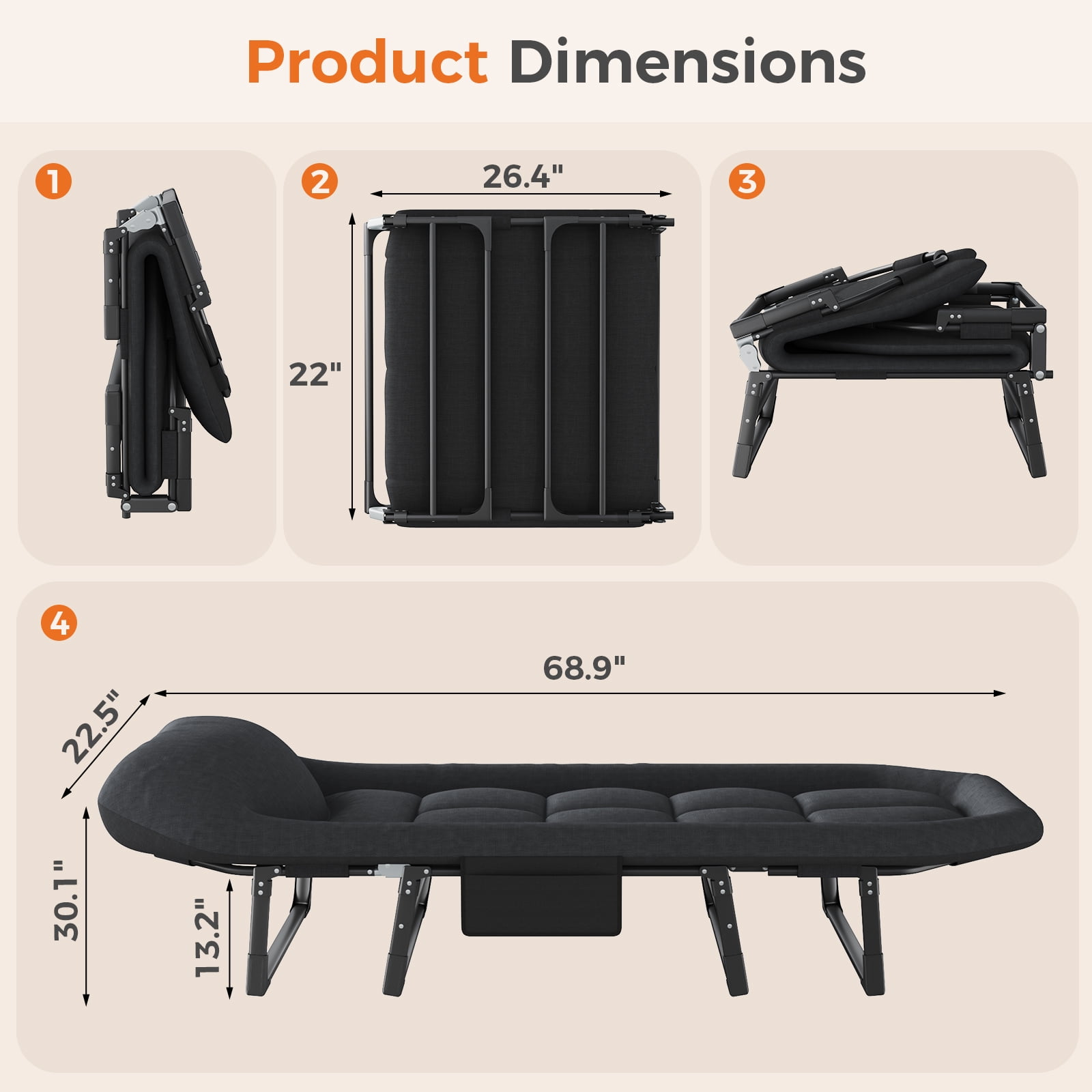 Gianna Folding Camping Bed, Adjustable Camping Cot with Mattress for Patio or Beach