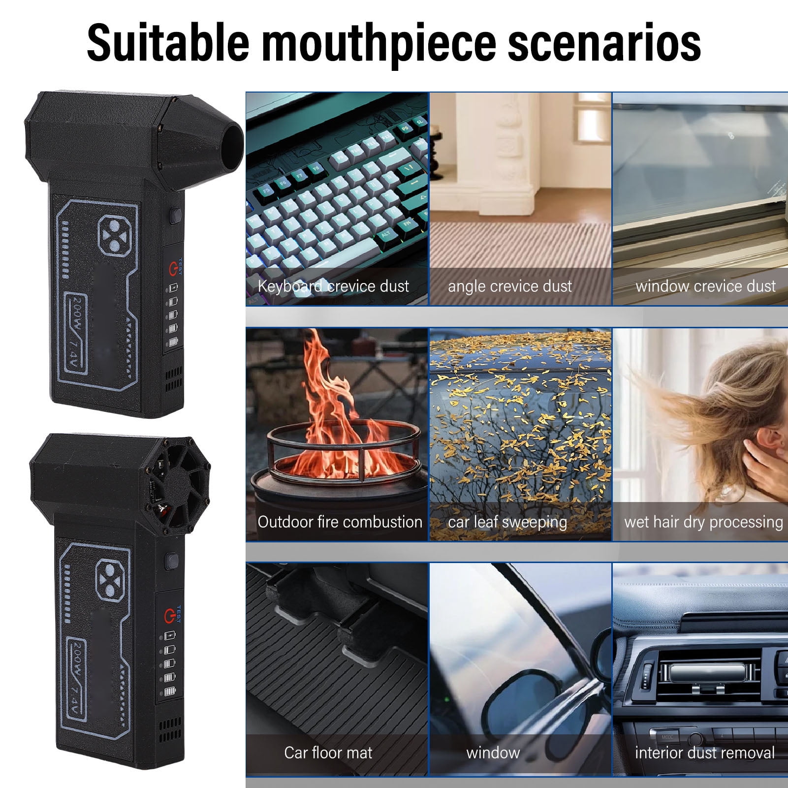 M Buder Electric Air Duster 130000RPM Powerful Fan Rechargeable Cordless 4000mAh Blower Gun 3 Speed Mini Brushless 200W, Black, 1 Count