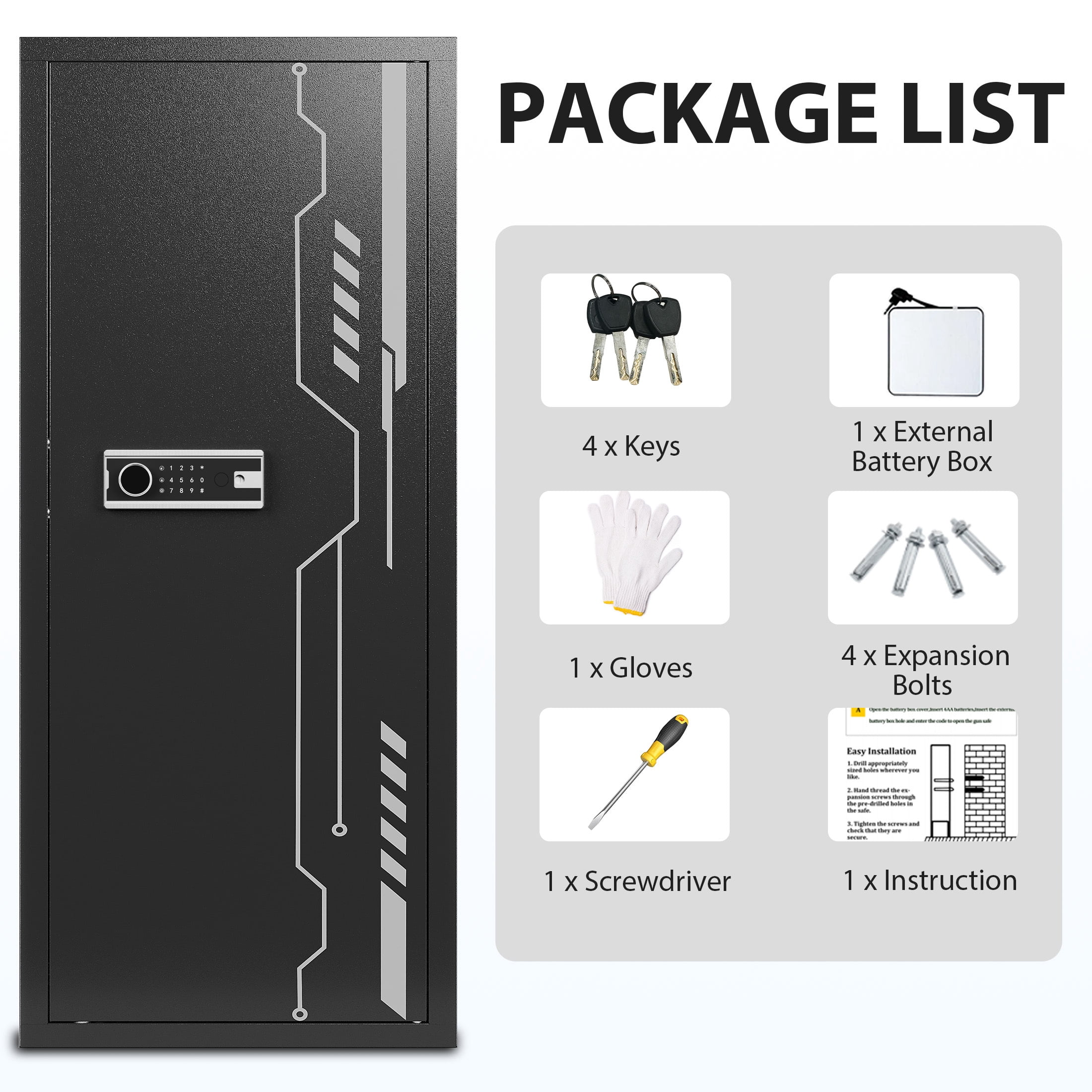KAER 8-12 Gun Safe, Multi-Function Gun Safe for Rifle and Shotgun, Large Unassembled Gun Cabinet with Removable Shelf and Rifle Rack