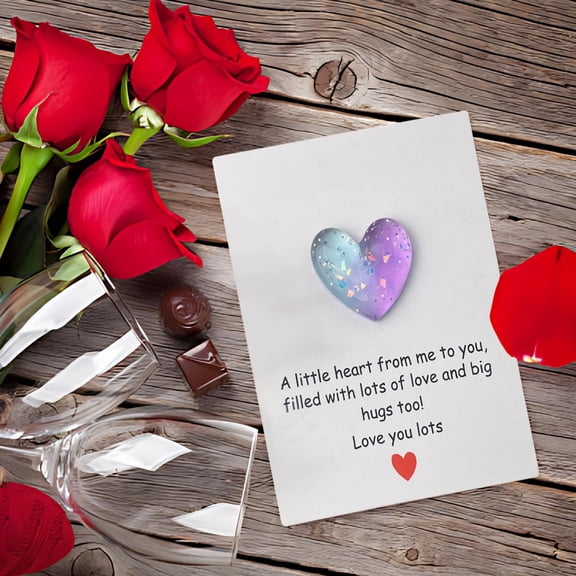HCBY Valentine's Day Gifts for Her Him, Pocket Heart with Card - Thinking of You Gift for Long Distance, Comfort Token for Anxiety, Birthday, Anniversary, Wedding (9x7cm)