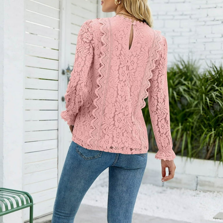 YYDGH Womens Lace Dressy Tops Long Sleeve V Neck Shirts