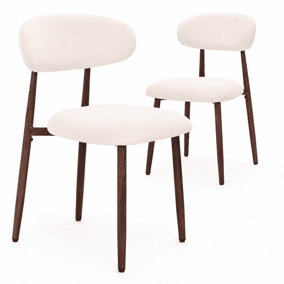 ClinQ Dining Chairs Set of 2, Modern Upholstered Kitchen Chairs with Curved Backrest, Thick Linen Fabric Cushion and Wood Grain Metal Legs, Beige
