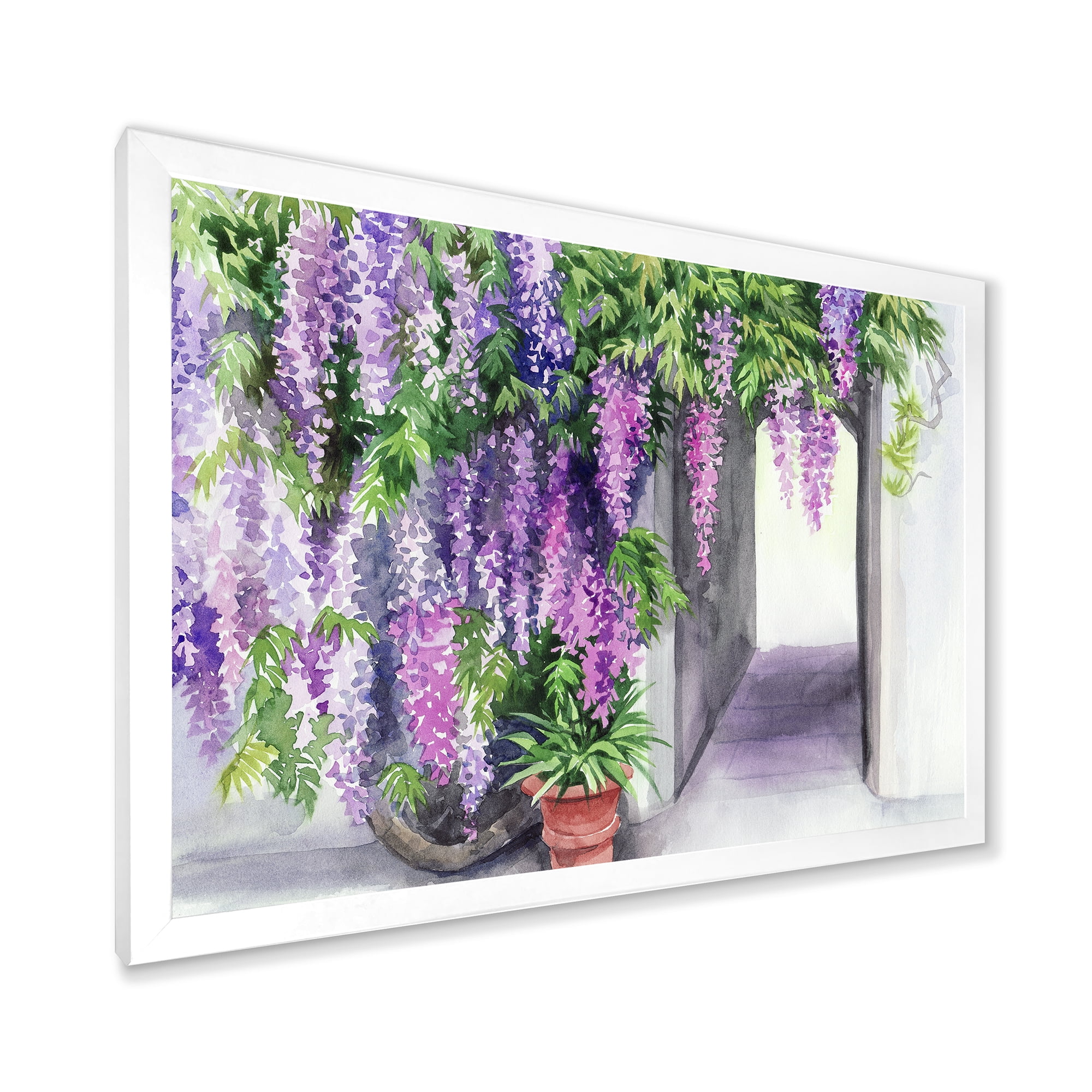 Designart 'Purple Wisteria Blossom' Traditional Framed Art Print
