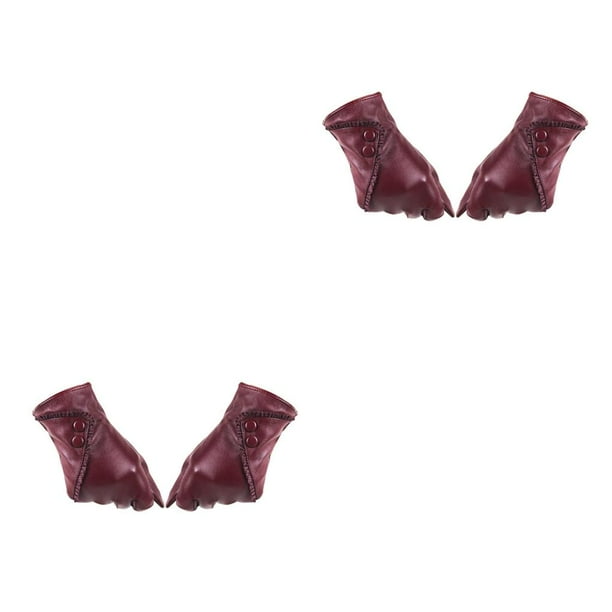 Guantes de conducción Qarigey de cuero para mujer invierno elasticidad simplicidad manoplas impermeables alambre rojo 2Conjunto