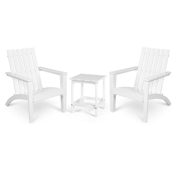 Costway 3PCS Patio Adirondack Chair Side Table Set Solid Wood Garden Deck White