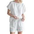 thumbnail image 5 of GZWYHT Ensembles Lounge pour Femmes Ensembles Confortables pour Femmes Vêtements Shorts pour Femmes Coton Lin Haut Rétro Mode Ensemble de Shorts à Cordon Ensembles Deux Pièces pour Femmes Ensembles Deux Pièces pour Femmes Été Blanc m, 5 of 5