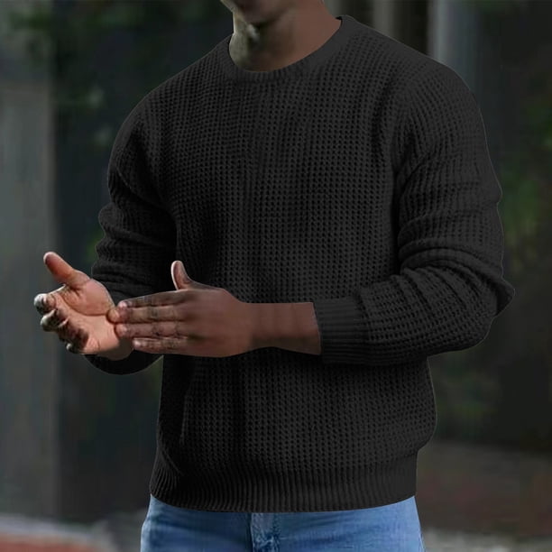pstuiky camisas de manga larga para hombre, Jersey de punto de color liso de manga larga para primavera/verano para hombre, camiseta de cuello redondo y manga larga tops de invierno para hombre xxl