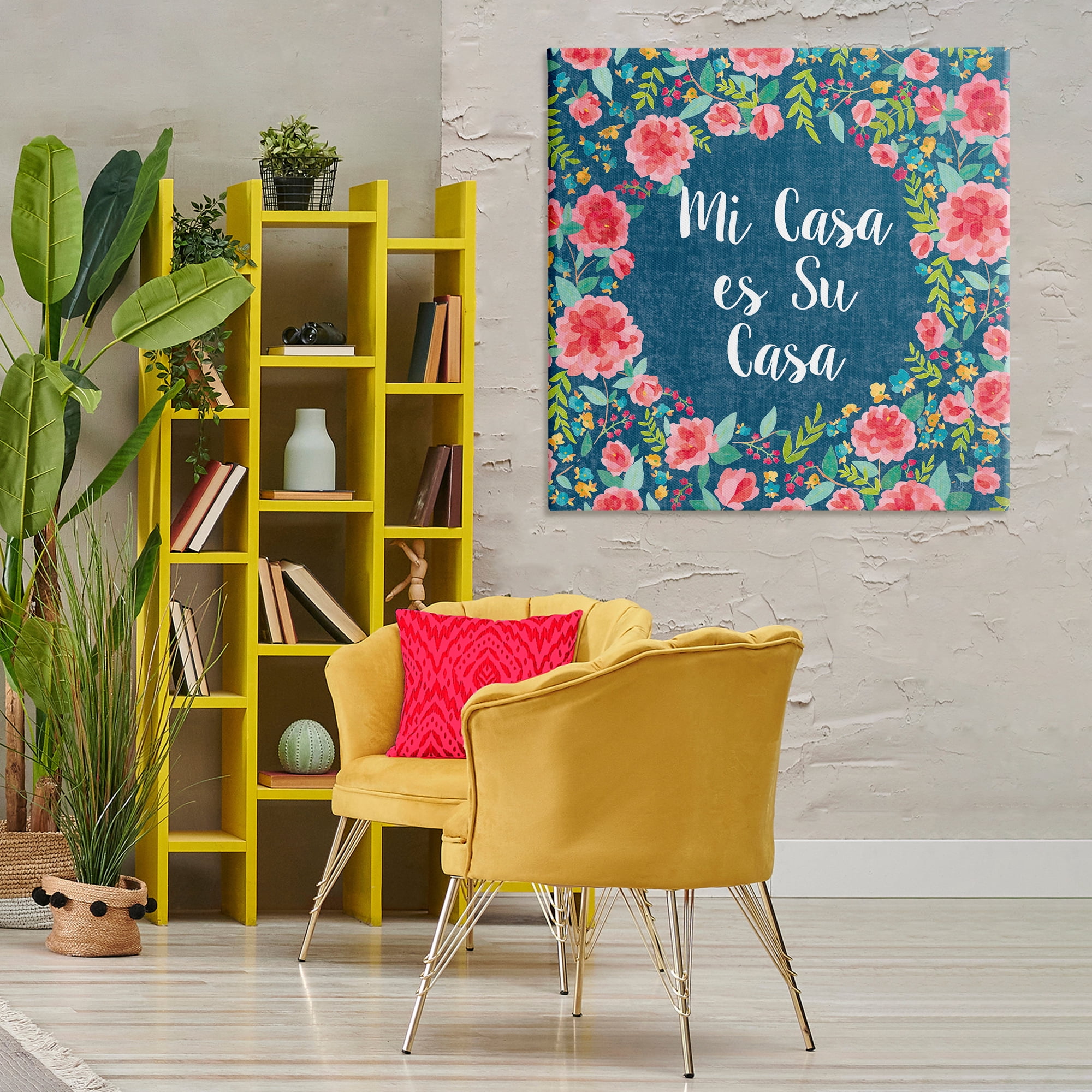 Stupell Industries Su Casa Flores Rosas Inspirational Quotes & Sayings Painting Wrapped Canvas Art Print Wall Art, 36 x 36