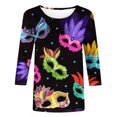 thumbnail image 4 of Outfmvch Chemises Mardi Gras pour Femmes, Manches 3/4 Hauts pour Femmes, Tenue Mardi Gras pour Femmes, Blouses pour Femmes, Hauts d'Entraînement pour Femmes, Tunique Graphique de Carnaval Manches 3/4 Col Rond Blouse Gris Foncé S, 4 of 5