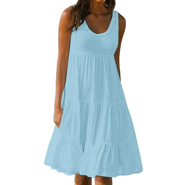 Ruimatai Robe Femme Été Mode Vacances Été Couleur Unie Sans Manches Fête Plage Robe