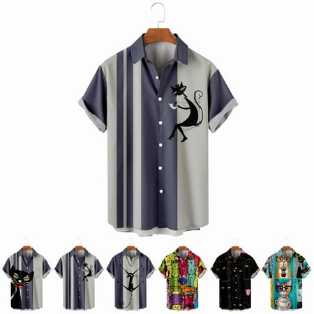 

LANLIN Unisex Youth Crewneck Button Down Cats Tops Shirt Lapel Print Polyester Costume Size 100-170/XXS-8XL