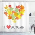 thumbnail image 1 of Quote Shower Curtain, Colorful Seasonal Maple Leaves Collection in Heart Shape with I Love Autumn Message, Fabric Bathroom Set with Hooks, 69W X 70L Inches, Multicolor, by Ambesonne, 1 of 3