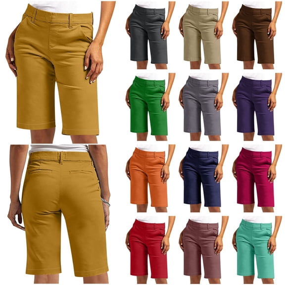 MASRIN Bermuda Shorts Womens Pull On 7 Inch Inseam Golf Shorts Solid Color Dressy Twill Short Hiking Pants with Pockets Blue S