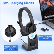 AOC Wireless Headset with Microphone for Work, Bluetooth Headset, Computer Headset with Noise Cancelling Mic, Charging Base, USB Dongle for Work, Cell Phones, Computer, Black