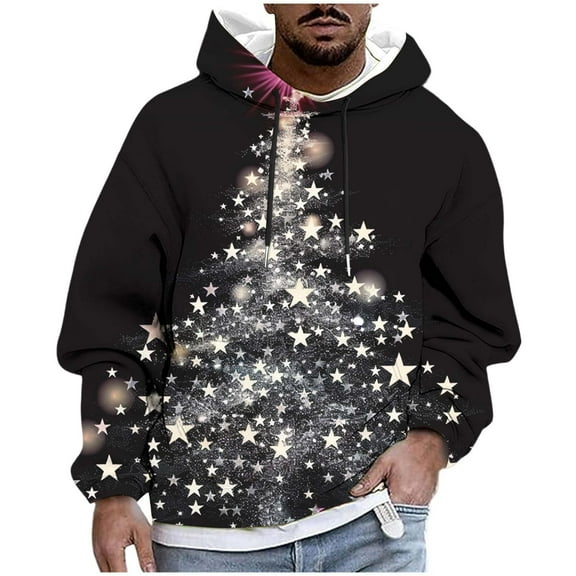 Cavosen Christmas Zip up Hoodies Big and Tall Long Sleeve Loose Hoodie Christmas Tree Graphic Stretch Drawstring Sweatshirt Outdoor Tops