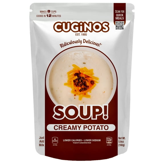 Cugino's Quick Meal Creamy Potato Dried Soup Mix, Lower Sodium and Lower Calories, 5.6 oz Family Size Pouch, Makes 8 Hearty Cups