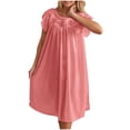 thumbnail image 5 of BUIGTTKLOP Long Silky Nightgown for Women Flowy Vintage Lace Short Sleeve Sleepshirts Ladies Soft Sleepwear Loungewear, 5 of 6