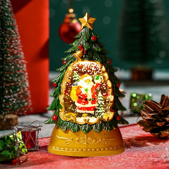 Peacheart Christmas Tree Snow Globe Lantern, Battery Operated Water Swirling Glittering Lighted Christmas Tree for Xmas Holiday Party Home Fireplace Mantel Table Centerpiec