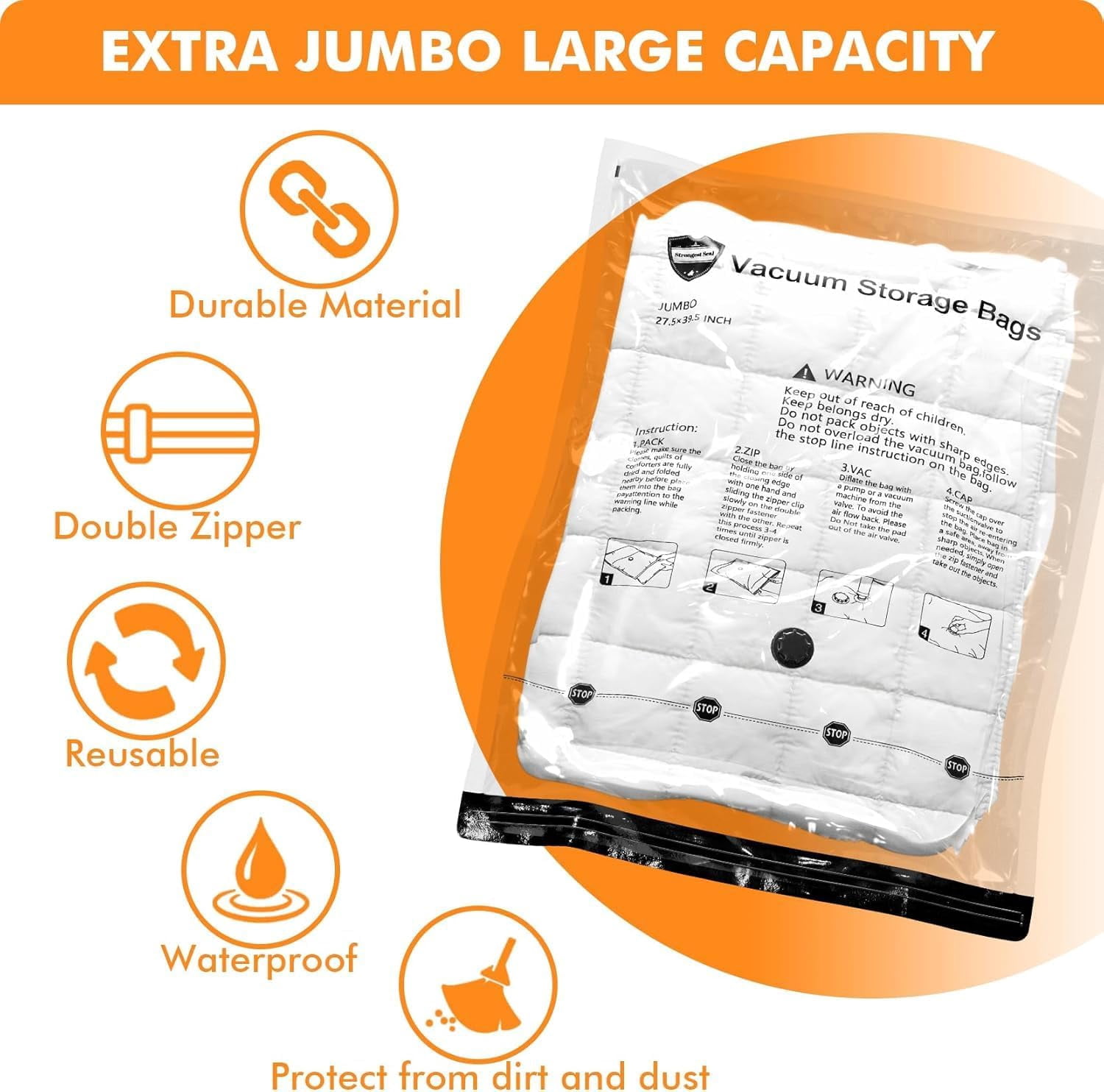 Vacuum Storage Bags, Space Saver Bags for Clothing,Blankets,Comforters, Pillows, Clothes,Travel,10 Small-EPUMP
