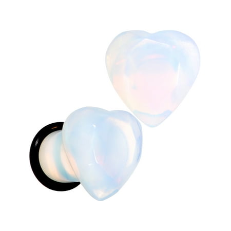 - Body Candy 0G Womens 2Pc Ear Plugs White Opalite Faceted Heart Single Flare Ear Plug Gauges Set of 2 8mm