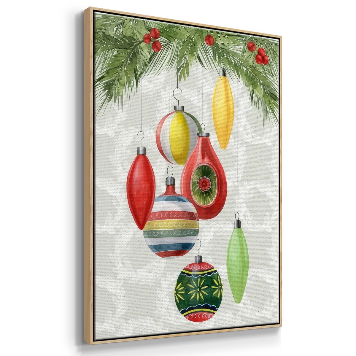 Arose Such a Clatter Collection B - Framed Gallery Wrapped Holiday Canvas - 25 x 37 - Natural Wood Frame
