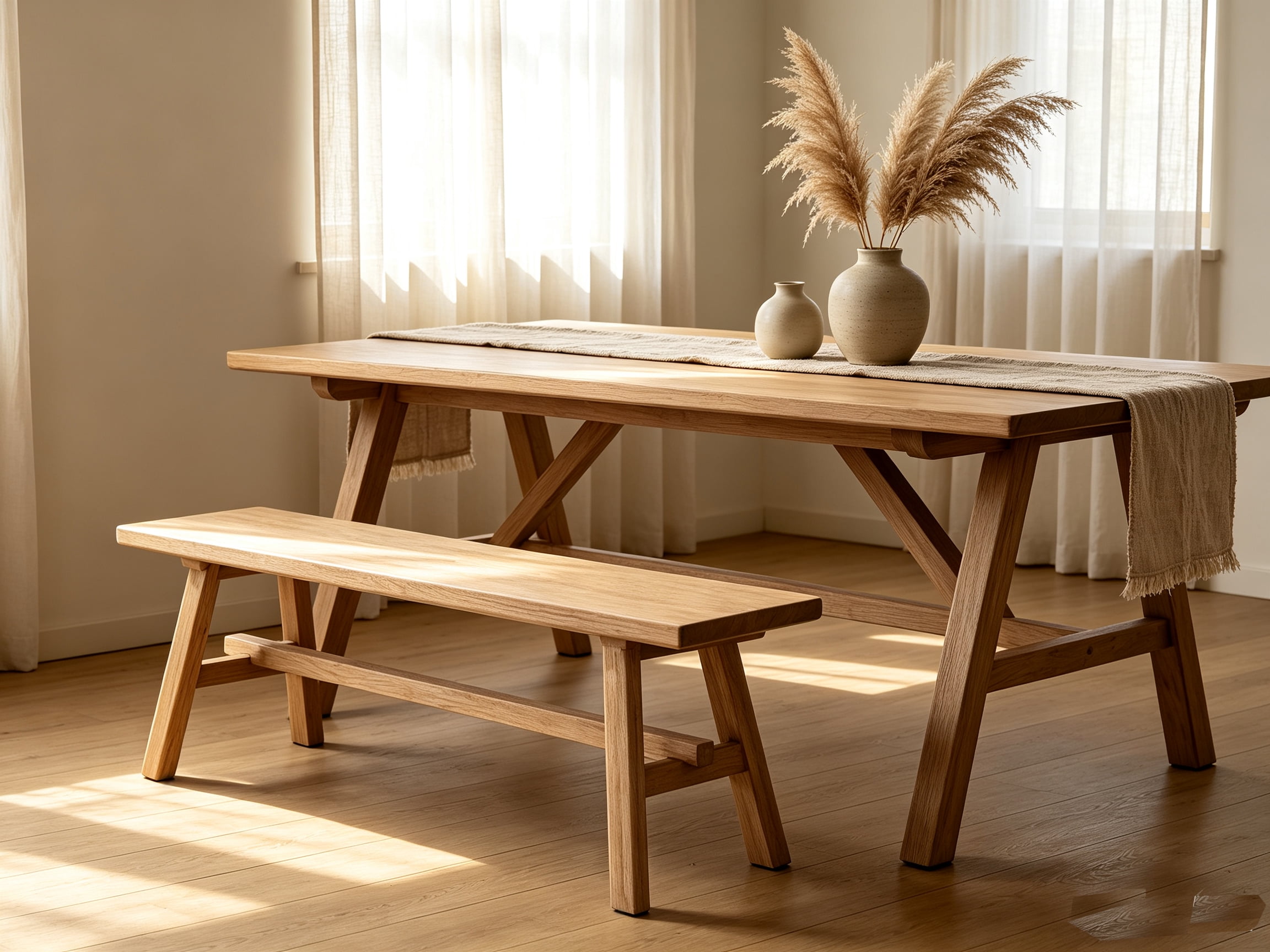55" Farmhouse Wood Bench, Rustic Solid Wood Dining Room & Entryway Bench Seat for Indoors, Easy Assembly