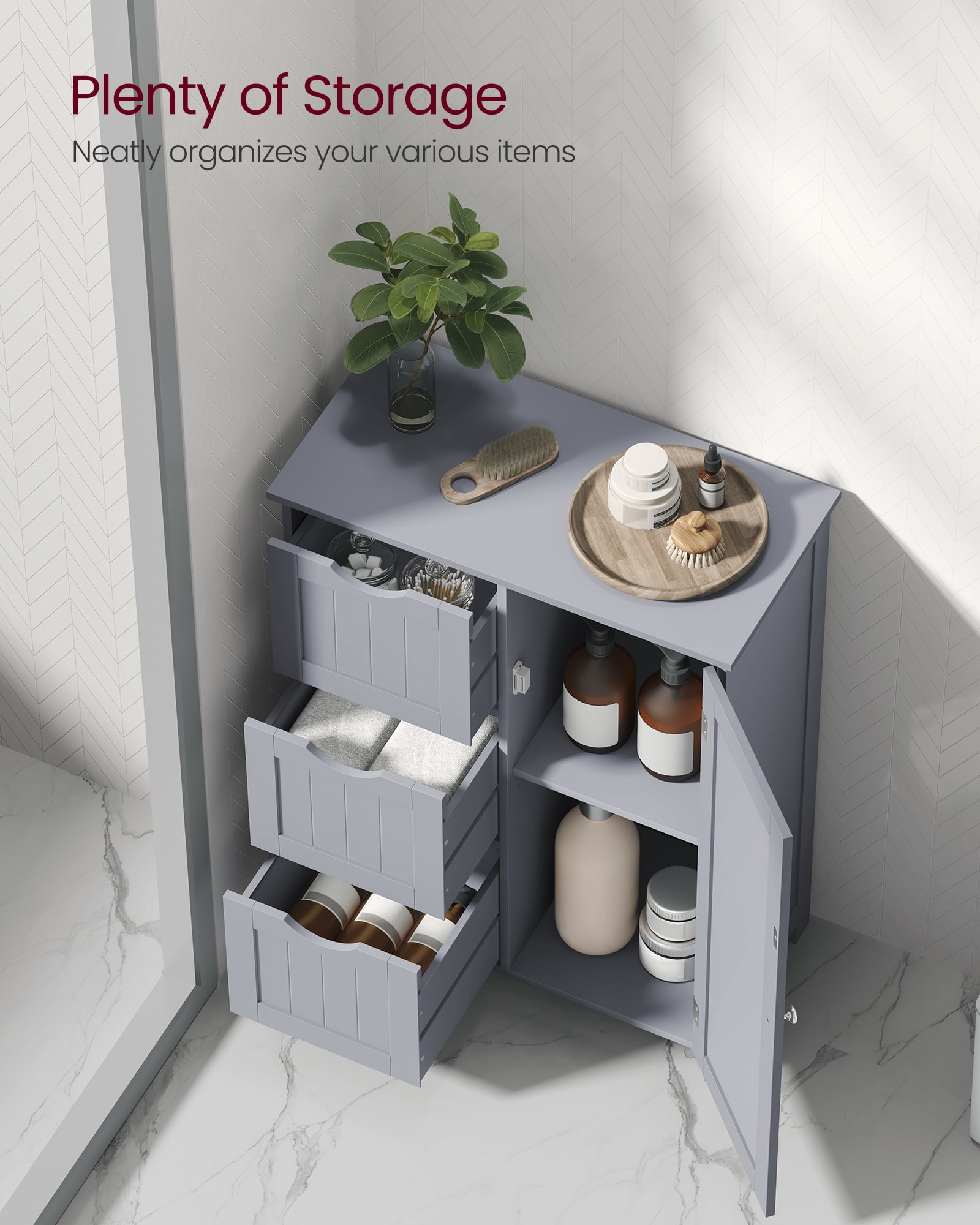 Floor Storage Cabinet, Freestanding Storage Unit with 3 Drawers, 1 Adjustable Shelf, Dove Gray