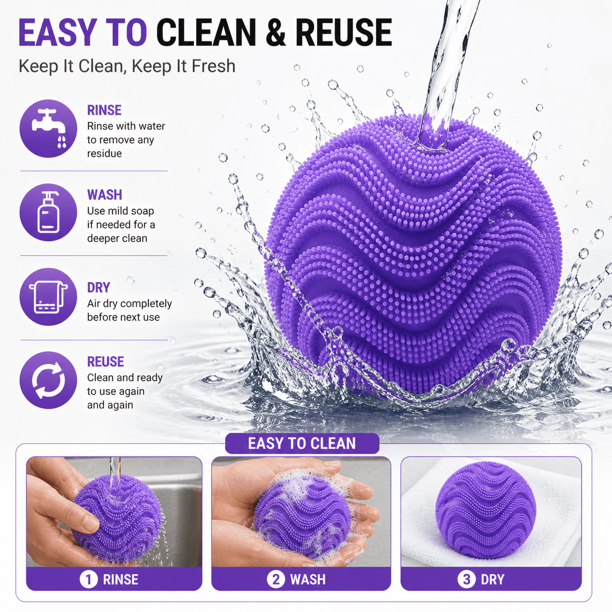 Silicone Stress Ball, Textured Squishy Squeeze Ball for Desk, Office, Home and Everyday Focus