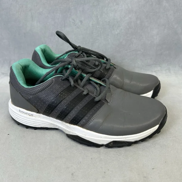 Adidas Shoes Bounce Mens 8 Running Gray/Blue Leather Mesh Tie Running Athleisure